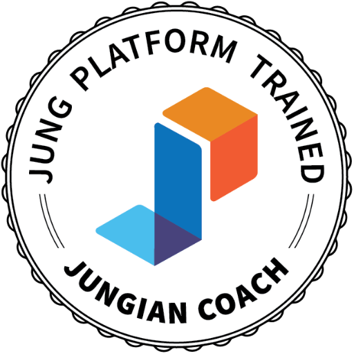 A badge that says jung platform trained jungian coach.